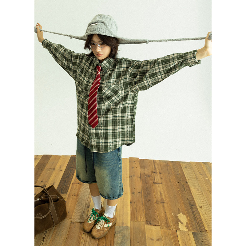 GoodNorth复古格纹长袖衬衫春秋男女同款学院风格子宽松休闲衬衣,女装/女士精品,衬衫,淘宝优惠券,粉丝福利购,淘宝优惠卷