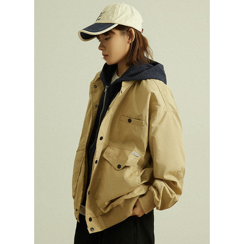 GoodNorth日系连帽工装夹克男女款复古拼接假两件宽松大口袋外套,女装/女士精品,短外套,淘宝优惠券,粉丝福利购,淘宝优惠卷