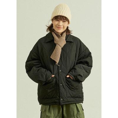 廓形古着翻领vintage纯色棉衣