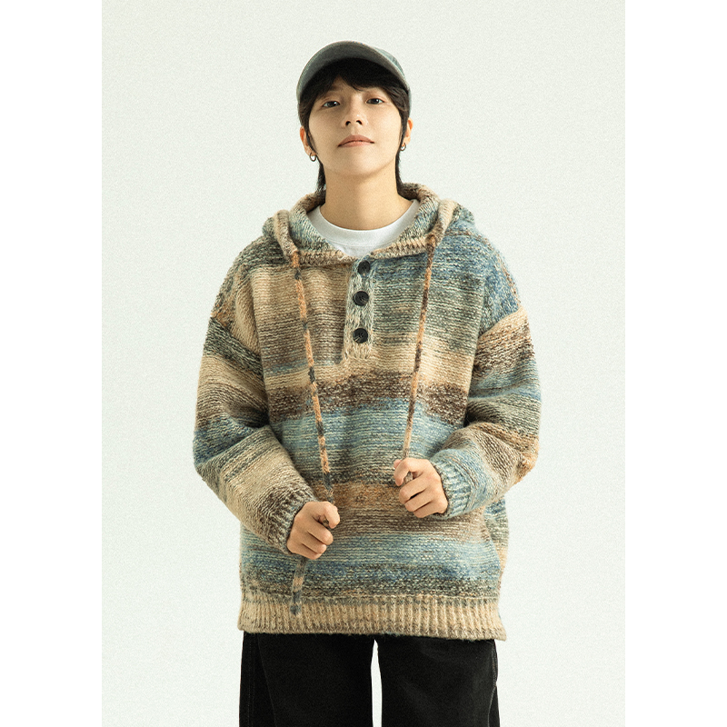 GoodNorth撞色复古连帽针织卫衣
