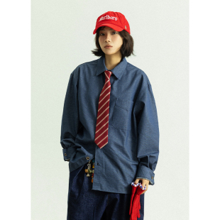 春季 男女同款 vintage宽松休闲衬衣 衬衫 GoodNorth复古风水洗蓝长袖