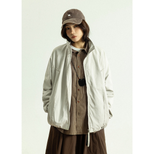 GoodNorth日系复古工装 宽松廓形褶皱休闲飞行夹克 立领外套男女款