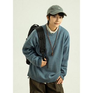 GoodNorth秋冬中性风圆领套头纯色毛衣男女同款 慵懒宽松针织线衫