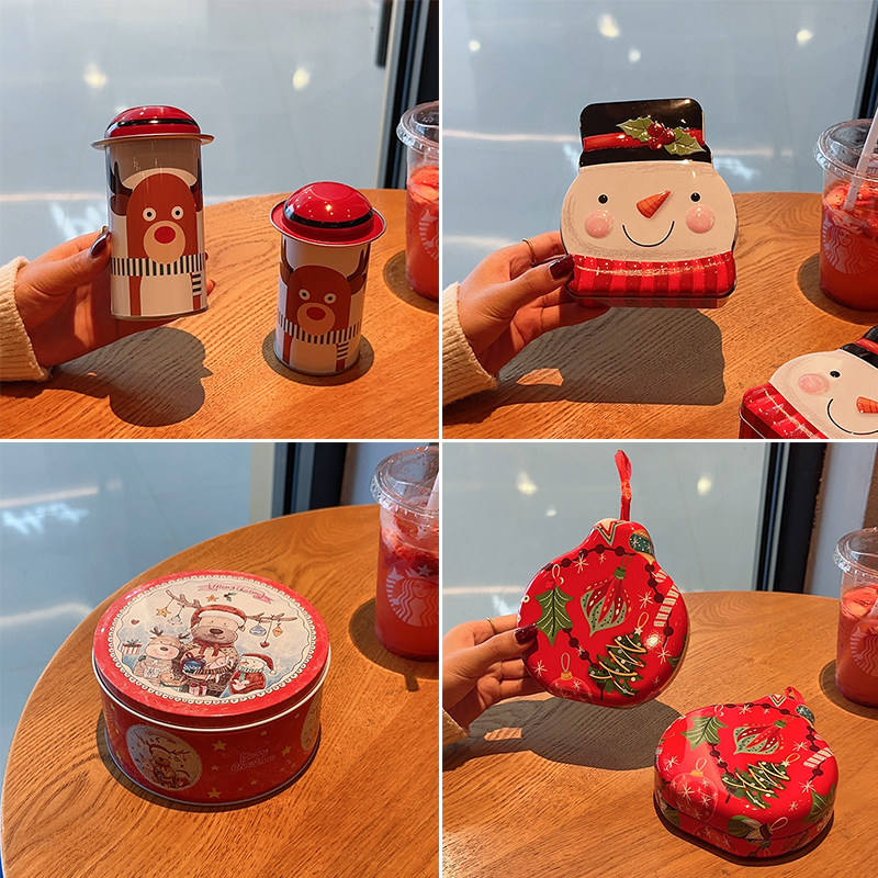创意圣诞铁罐平安夜礼品盒圆形铁盒饼干糖果曲奇礼物盒实用烘焙