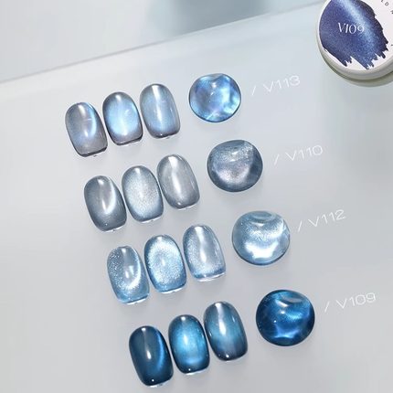 MR蓝色猫眼甲油胶新款蓝眼泪紫色玻璃珠高密度美甲店专用美甲套装