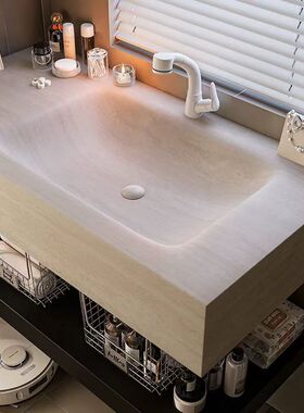 品牌岩板热弯一体盆罗马洞石酒店风洗手盆卫生间洗漱台洗脸盆定制