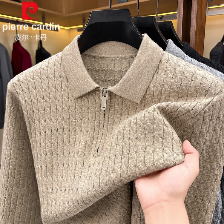皮尔卡丹2026秋冬男士加厚羊毛衫翻领韩版休闲毛衣拉链针织打底衫