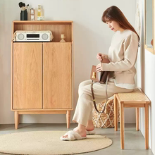 全实木鞋柜北欧现代红橡木多功能双开门收纳柜家用入户门口玄关柜
