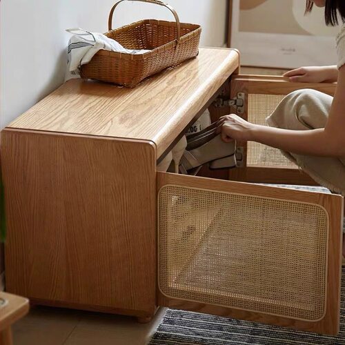 30年工厂藤编鞋柜门口储物穿鞋凳