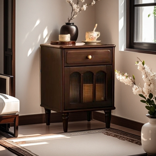 工厂直销实木床头柜美式复古卧室床边柜现代家用中古风收纳储物柜