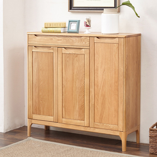 日式纯实木二门三门鞋柜进口橡木鞋架简约卧室储物柜门厅玄关柜