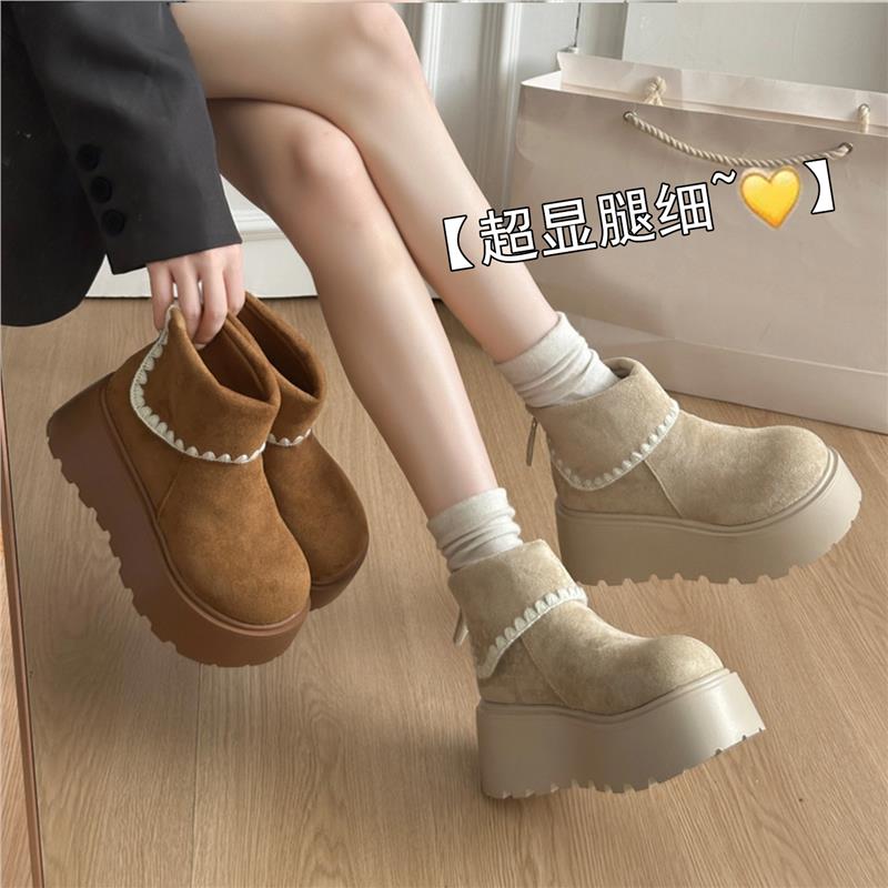 品牌真皮复古小个子马丁靴女2025冬季新款显瘦白色厚底勃肯鞋短靴