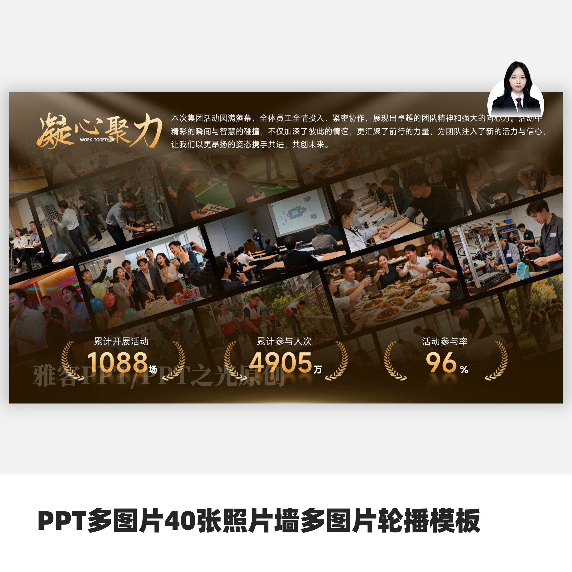 PPT电影级大气多图片40张照片墙多图片轮播模板
