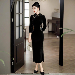 一件起批2026春装 丝绒刺绣高端显瘦走秀演出日常旗袍礼服裙子 新款