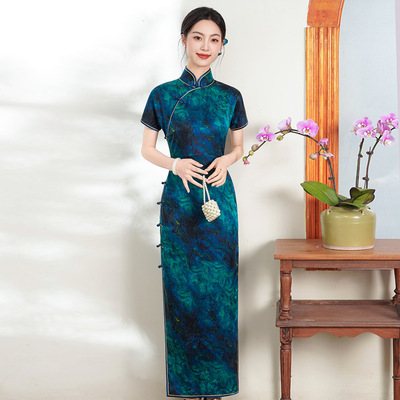 2026新款香云纱旗袍典雅女长款改良中式100%桑蚕丝连衣裙复古国风