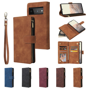 适用于Google谷歌pixel 6 7 8 pro 6a 7a手机壳多卡槽位拉链零钱包款保护套翻盖式软胶内壳防摔皮套复古手包