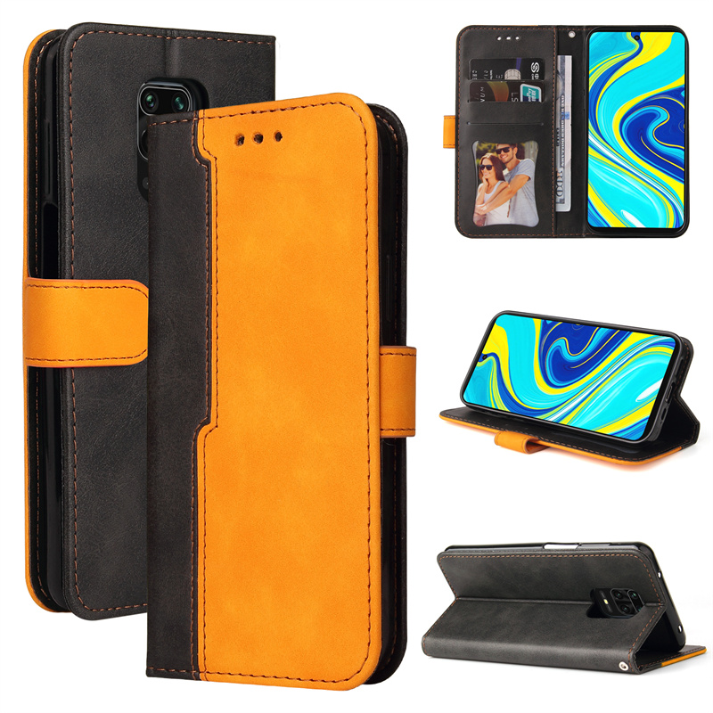 适用于小米poco m2pro手机套男女款红米note9pro 4g皮套拼接撞色