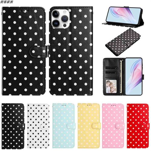 适用于三星Galaxy A5 2018/A8 2018 手机套防摔翻盖式保护皮套软硅胶全包边外壳插卡支架波点可爱简约韩日风