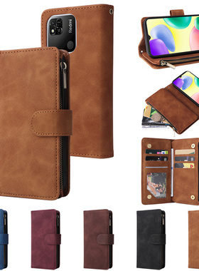 适用于红米note 7 8 9 10 11 12 pro max plus 8T 9s 10s 11T 11S手机壳多插卡槽拉链钱包款软胶内壳保护皮套