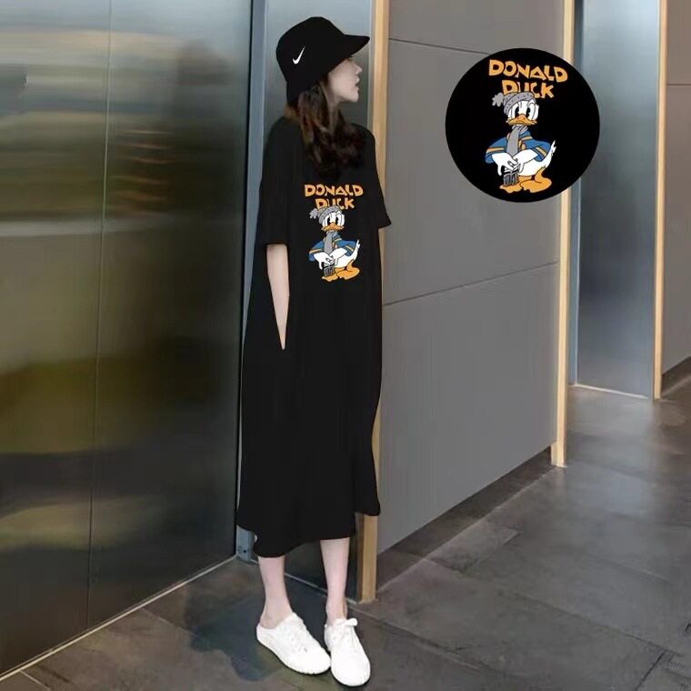 孕妇装夏韩版2024宽松显瘦卡通印花长款大码T恤孕妇连衣裙潮孕期