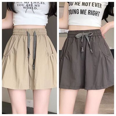 300斤大码胖mm速干冰丝短裤女夏季薄款高腰宽松显瘦阔腿五分裤子