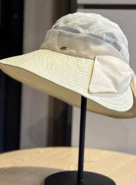 新款夏季时尚蕾丝网纱盆帽透气大帽檐赫本风礼帽蝴蝶结太阳帽防晒