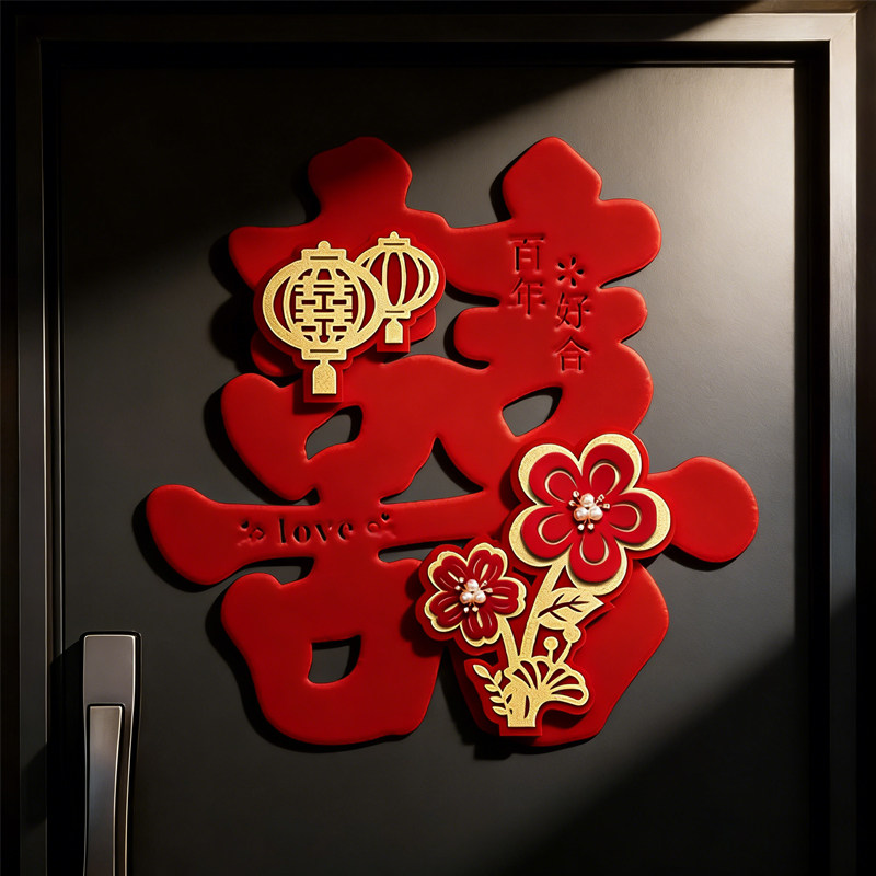 喜字贴门结婚礼专用婚房布置入户门卧室立体囍字贴纸装饰婚庆用品