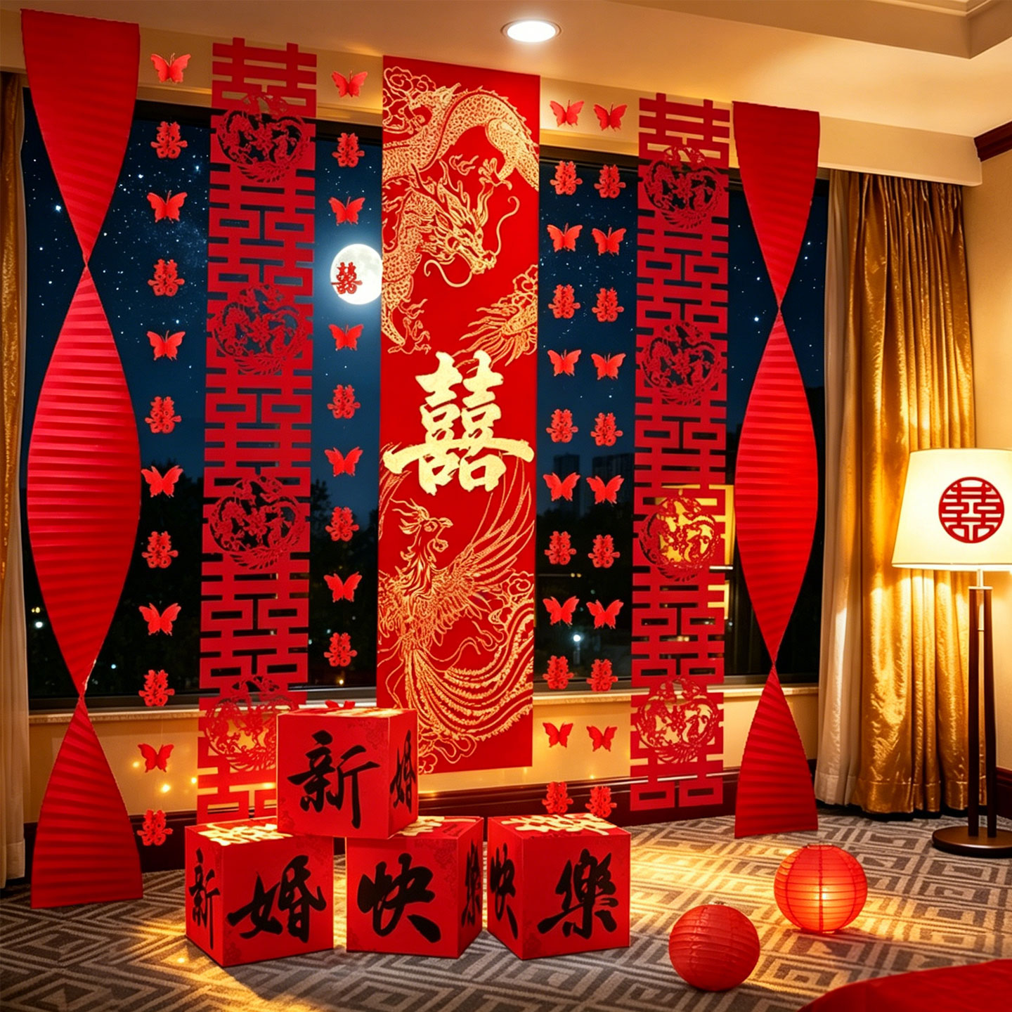 结婚窗帘条幅挂布装饰图片