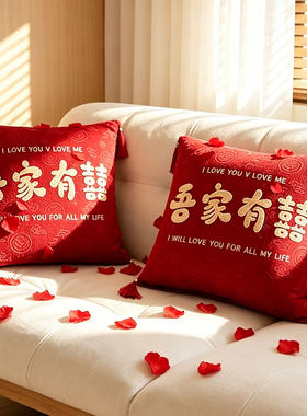 结婚婚房压床喜字抱枕一对