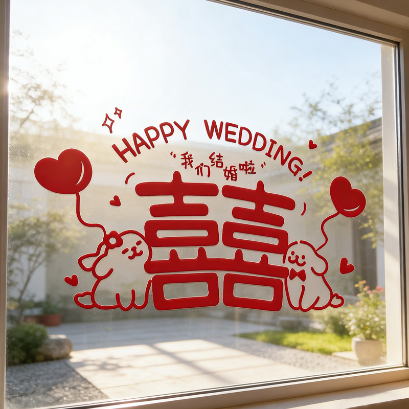 植绒静电贴喜字窗户贴纸