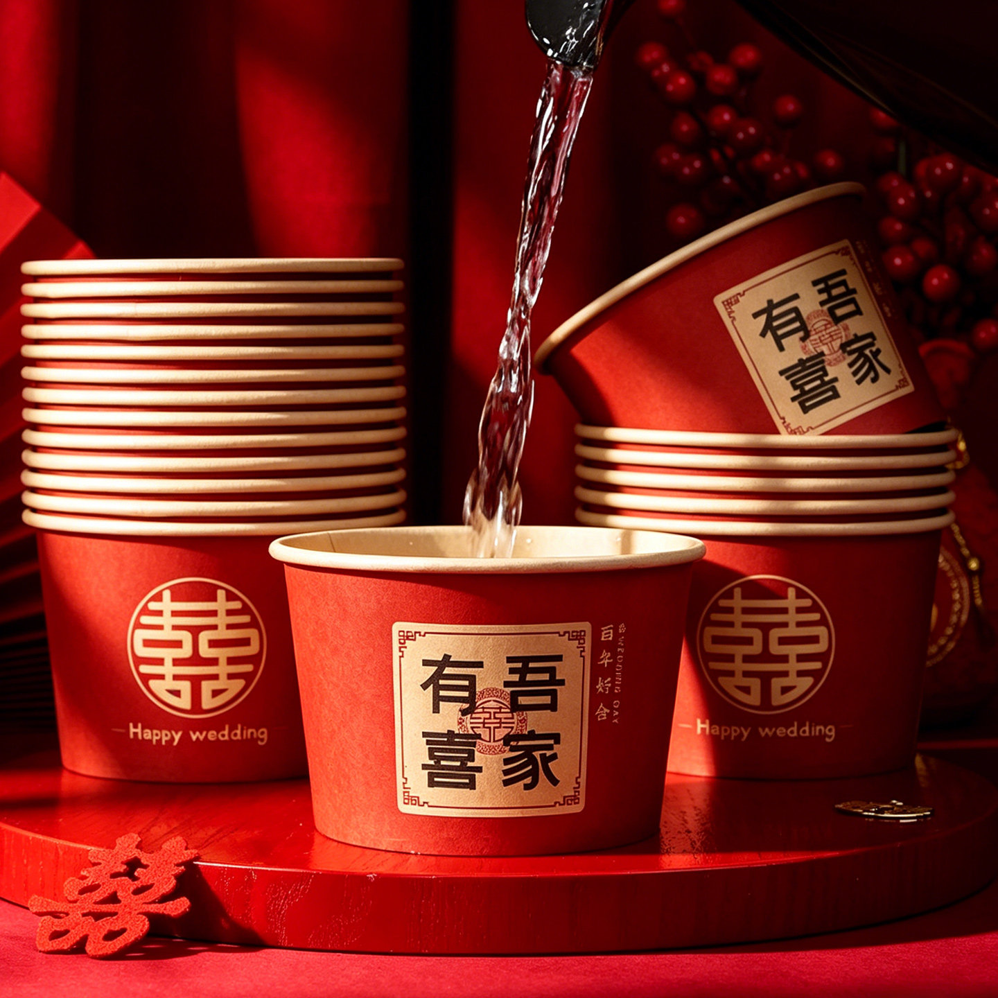 结婚一次性结婚喜庆喜碗餐具图片