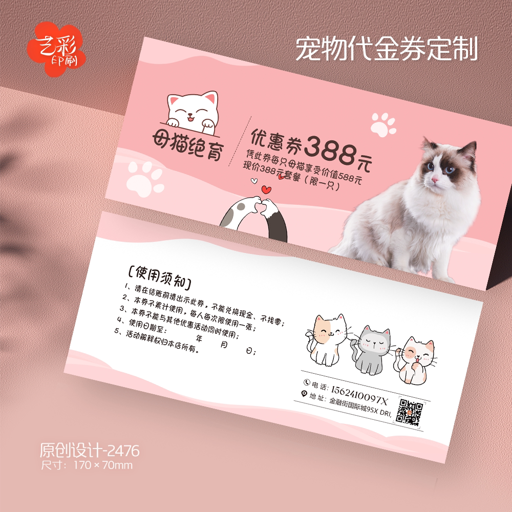 艺彩印刷免费设计宠物代金券