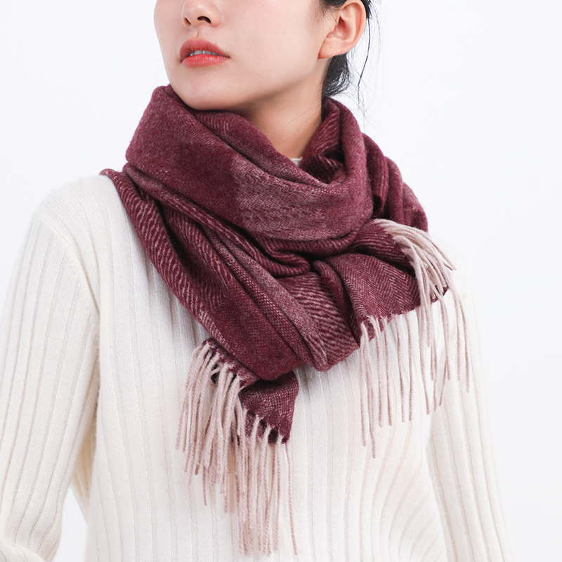 owooL 男女通用复古多纹路提花羊绒围巾优雅流苏保暖披肩针织围脖