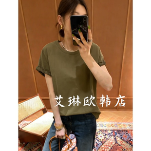 欧货复古腰果花袖 3.31 6816夏装 新款 T恤女 口打褶圆领铁皮刺绣短袖