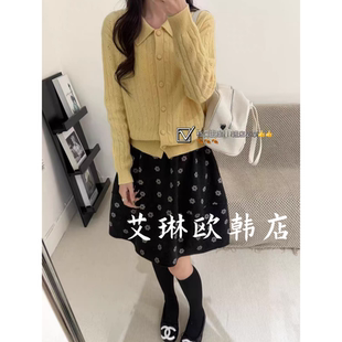 禁止机洗~210秋款欧货翻领镂空100绵羊毛针织开衫毛衣外套女