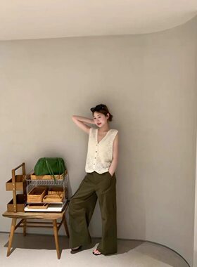 特价卡蔓韩标260357韩系简约百搭V领无针织开衫袖马甲