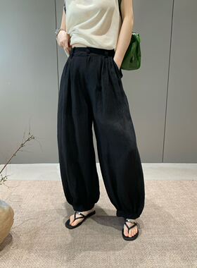 特价卡蔓OQQOmm586轻氧透气天丝高腰褶皱垂感宽松灯笼收口休闲裤