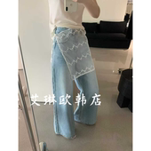 女 1春夏韩系配蕾丝屁帘两件套阔腿牛仔裤 卡蔓enxi韩标2938 2938