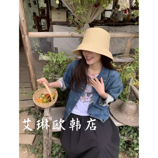 miluroom 百搭翻领拼接条纹牛仔外套女 sicily米鹿6250春韩系短款