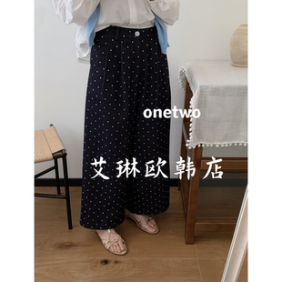 牛仔裤 2.27 后松紧腰宽松休闲波点阔腿裤 新款 女 onetwo15010春装