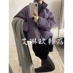 现货发卡蔓韩标8038冬款韩系简约立领短款90白鸭绒羽绒服外套女