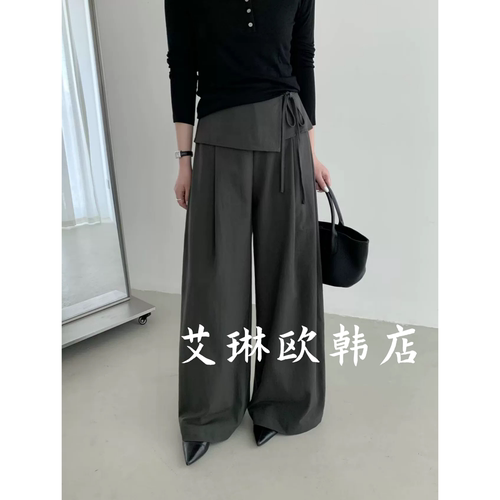 5907欧货系带屁帘假两件阔腿裤
