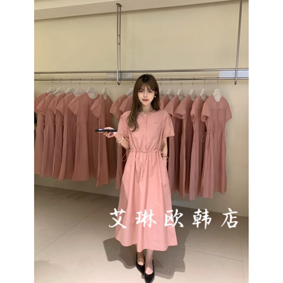 九禾23752抽绳收腰短袖连衣裙