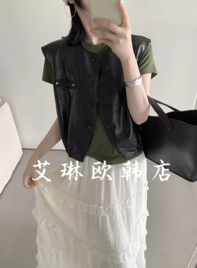 8.7~卡蔓诗kamanshi30515秋款PU皮衣背心马甲女韩系叠穿短外套