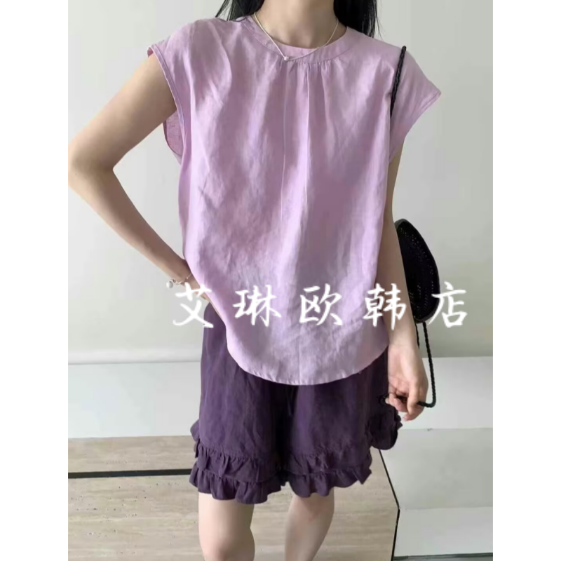 秒杀不退浅之夏QZX10231夏装新款韩系简约百搭休闲纯色亚麻衬衫女