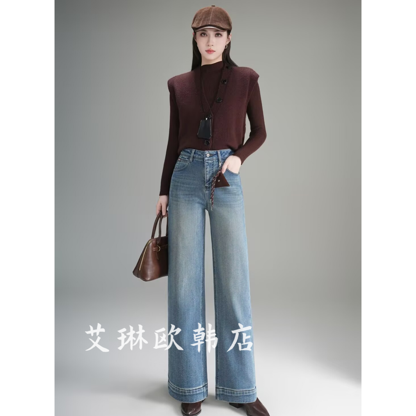 6265秋冬欧货加绒直筒阔腿裤女