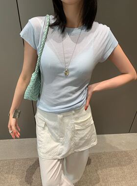 特价不退卡蔓MM578夏装刚需软糯亲肤棉T恤正肩小圆领修身短款上衣