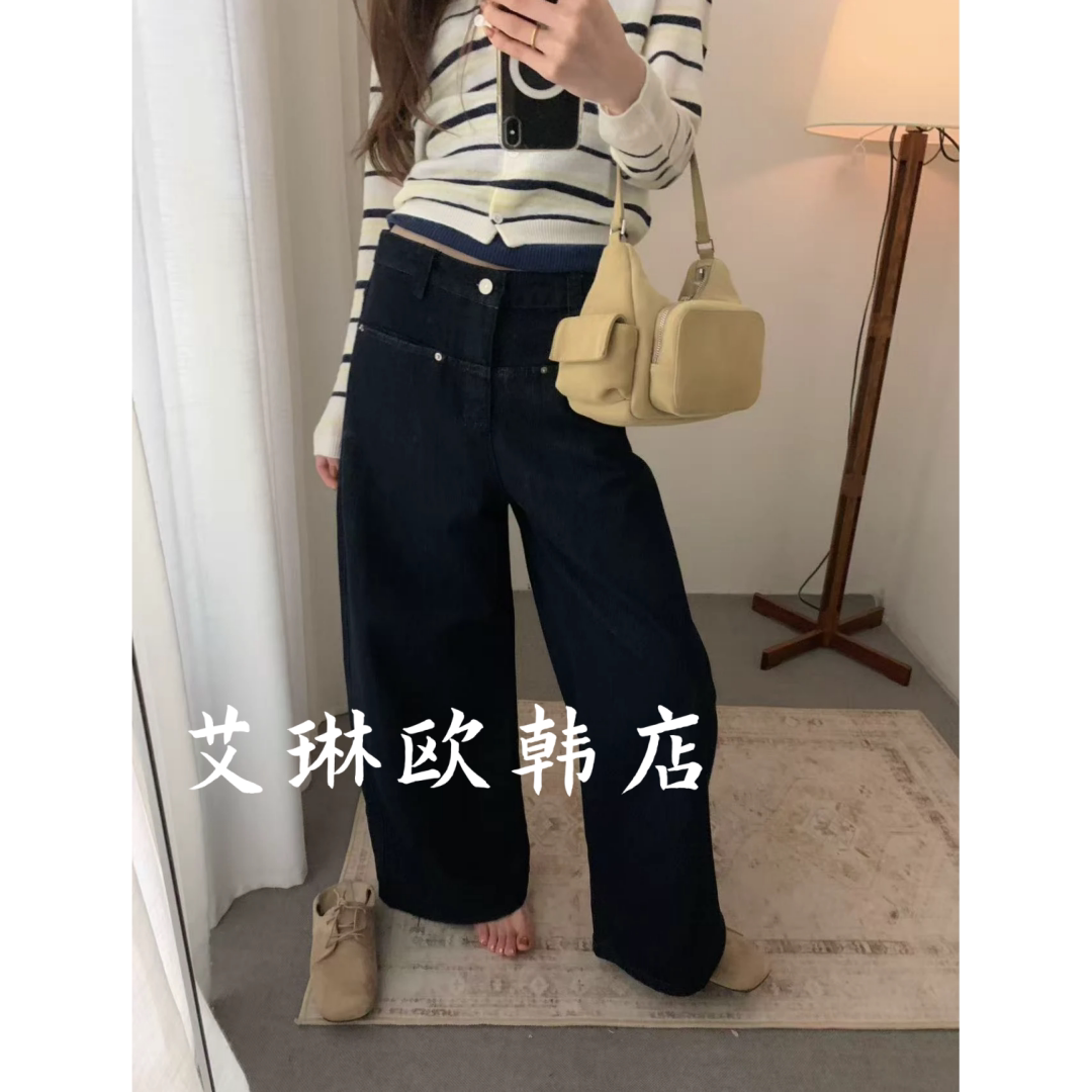 overrich九禾34199/35575秋款韩系简约高腰显瘦直筒阔腿牛仔裤女