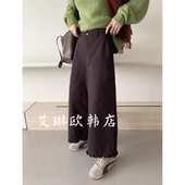 福利卡蔓OQQO 女 阔腿裤 韩标MM256秋款 韩系高腰木耳边九分休闲裤