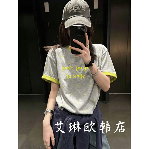 8833欧货字母刺绣小马烧花T恤